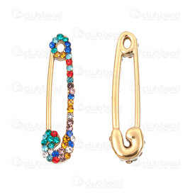 1720-4060-22GL - Acier Inoxydable 304 Pendentif forme Epingle 22x6x3.5mm (ne s\'ouvre pas) avec Pierre du Rhin Couleur Mix Plaque Or 3pcs 1720-4060-22GL,O*,montreal, quebec, canada, beads, wholesale