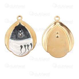 1720-4076-GL - Stainless Steel 304 Pendant Drop 32.5x24x2mm with Black-White Enamel and Black Acrylic Pearl with Loop Gold Plated 2pcs 1720-4076-GL,Pendants,Stainless Steel,montreal, quebec, canada, beads, wholesale