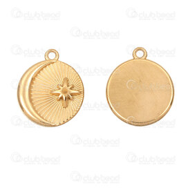 1720-4078-GL - Acier Inoxydable 304 Pendentif Oval Soleil-Lune-Etoile 22x18x3mm avec Boucle Plaque Or 5pcs 1720-4078-GL,montreal, quebec, canada, beads, wholesale