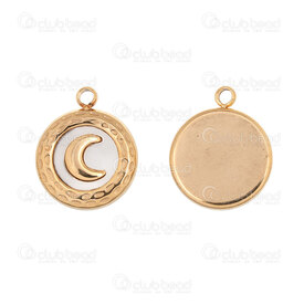 1720-4704-GL - Stainless Steel Charm Round Moon 16x13x3mm with Shell and Loop Gold Plated 5pcs 1720-4704-GL,Lune,montreal, quebec, canada, beads, wholesale