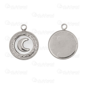 1720-4704 - Acier Inoxydable Breloque Rond Lune 16x13x3mm avec Coquillage et Boucle Naturel 5pcs 1720-4704,Lune,montreal, quebec, canada, beads, wholesale