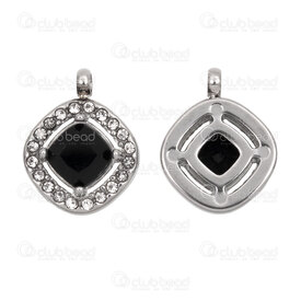 1720-4706-02 - Stainless Steel Charm Diamond 13.5x10.5x3.5mm with Jet Cubic Zircon Line and Loop Natural 5pcs 1720-4706-02,j'ai,montreal, quebec, canada, beads, wholesale