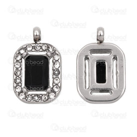1720-4707-02 - Stainless Steel Charm Rectangle 13.5x8.5x3.5mm with Jet Cubic Zircon Line and Loop Natural 5pcs 1720-4707-02,j'ai,montreal, quebec, canada, beads, wholesale