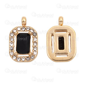 1720-4707-02GL - Stainless Steel Charm Rectangle 13.5x8.5x3.5mm with Jet Cubic Zircon Line and Loop Gold Plated 5pcs 1720-4707-02GL,zircon cubique,montreal, quebec, canada, beads, wholesale