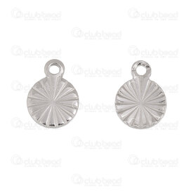 1720-4712 - Stainless Steel Charm Round 8x6x0.8mm Fancy Lined Design with Loop Natural 50pcs 1720-4712,with loop,montreal, quebec, canada, beads, wholesale