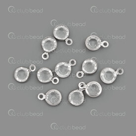 1720-4714-06 - Stainless Steel 304 Charm Round Crystal Clear Glass 9x6.5x3mm with Loop 3mm Natural 20pcs 1720-4714-06,Acier cle,montreal, quebec, canada, beads, wholesale
