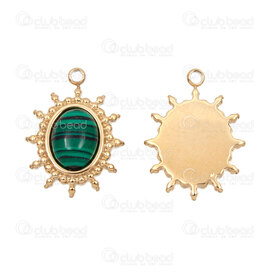 1720-4718-1-2GL - Acier Inoxydable 304 Breloque Soleil 17x13x5mm avec Malachite et Boucle Plaque Or 2pcs 1720-4718-1-2GL,malachite,montreal, quebec, canada, beads, wholesale