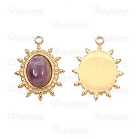 1720-4718-1-4GL - Acier Inoxydable 304 Breloque Soleil 17x13x5mm avec Pierre Amethyste et Boucle Plaque Or 2pcs 1720-4718-1-4GL,sol,montreal, quebec, canada, beads, wholesale