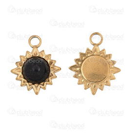1720-4718-4-2GL - Acier Inoxydable 304 Breloque Soleil 18.5x15x5.5mm avec Pierre Onyx Noir  et Boucle Plaque Or 3pcs 1720-4718-4-2GL,Breloques,Acier inoxydable,montreal, quebec, canada, beads, wholesale