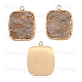 1720-4718-5-2GL - Stainless Steel 304 Charm Square 18x14x2mm with White Labradorite Stone and Loop Gold Plated 2pcs 1720-4718-5-2GL,car,montreal, quebec, canada, beads, wholesale