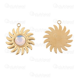 1720-4718-7-2GL - Stainless Steel 304 Charm Sun 20x17x4.5mm with Opaline Stone and Loop Gold Plated 4pcs 1720-4718-7-2GL,5000,montreal, quebec, canada, beads, wholesale