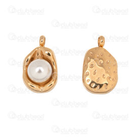 1720-4726-GL - Acier Inoxydable 304 Breloque Oval Fantaisie 14x9x7mm avec Bille Verre Perle Blanc et Boucle Plaque Or 5pcs 1720-4726-GL,perle pendentif,montreal, quebec, canada, beads, wholesale