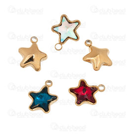 1720-4728-GL - Stainless Steel 304 Charm Star 10x9x4mm Mix Color Rhinestone with Loop Gold Plated 5pcs 1720-4728-GL,breloque couleur,montreal, quebec, canada, beads, wholesale