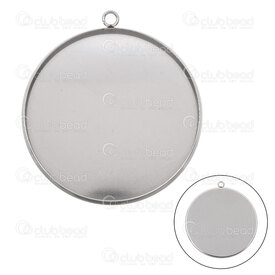 1720-9900-40 - Stainless Steel 304 Bezel Cup Pendant 40mm Round with Loop Natural 10pcs 1720-9900-40,support cabochon acier inox,montreal, quebec, canada, beads, wholesale