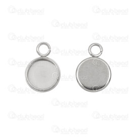 1720-9901-08 - Stainless Steel 304 Bezel Cup Charm 13.5x9.5x2mm for 8m Round Cabochon with loop Natural 20pcs 1720-9901-08,=e,montreal, quebec, canada, beads, wholesale