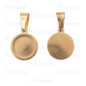 1720-9901-10GL - Stainless Steel 304 Bezel Cup Charm 14.5x12x2mm for 10mm Round Cabochon with Bail Gold Plated 5pcs 1720-9901-10GL,su,montreal, quebec, canada, beads, wholesale