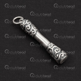 1754-1020-02 - Sterling Silver Pendant Fancy Tube 29.5x6.5 with 6mm soldered ring Oxydised 1pc 1754-1020-02,argent sterling,montreal, quebec, canada, beads, wholesale
