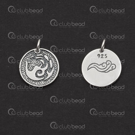 1754-1020-04 - Sterling Silver Pendant Cloud and Wave Round  16.5x1.5mm with 6mm ring Oxydised 1pc 1754-1020-04,Wave,montreal, quebec, canada, beads, wholesale