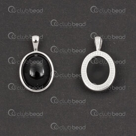 1754-1020-14 - Sterling Silver Pendant Oval 19x11.5x5mm with Black Cubic Zirconium Stone and Bail 1pc 1754-1020-14,Sterling silver,Charms and Pendants,montreal, quebec, canada, beads, wholesale