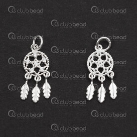 1754-1021-02 - Sterling Silver Charm Dream Catcher Round 18x9x1.5mm with Zircon Stone Crystal with 5mm soldered ring 1pc 1754-1021-02,Sterling silver,montreal, quebec, canada, beads, wholesale