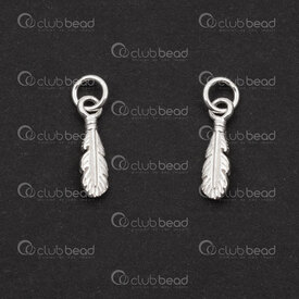 1754-1021-14 - Sterling Silver Charm Feather 11.5x4x1.5mm with 5mm soldered ring 1pc 1754-1021-14,Sterling silver,Plumes,montreal, quebec, canada, beads, wholesale