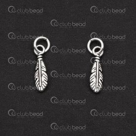 1754-1021-14OX - Sterling Silver Charm Feather 11.5x4x1.5mm with 5mm soldered ring Oxydised 1pc 1754-1021-14OX,Sterling silver,Plumes,montreal, quebec, canada, beads, wholesale