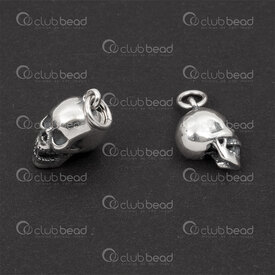 1754-1021-18 - Sterling Silver Charm Skull 8x10x7mm with 5mm soldered ring Oxydised 1pc 1754-1021-18,argent sterling,montreal, quebec, canada, beads, wholesale