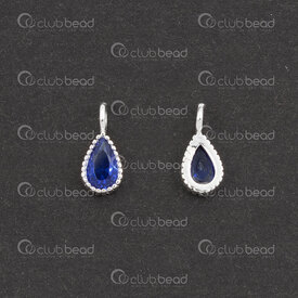 1754-1021-20 - Sterling Silver Charm Drop 9x4x2mm with Blue Cubic Zirconium Stone and 1.5mm loop 2pcs 1754-1021-20,Sterling silver,Charms and Pendants,montreal, quebec, canada, beads, wholesale