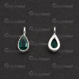 1754-1021-20GN - Argent Sterling Breloque Goutte 9x4x2mm avec Zirconium Cubique Emeraude et Boucle 1.5mm 2pcs 1754-1021-20GN,emeraude,montreal, quebec, canada, beads, wholesale