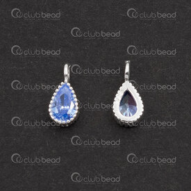 1754-1021-20LBL - Argent Sterling Breloque Goutte 9x4x2mm avec Zirconium Cubique Aiguemarine et Boucle 1.5mm 2pcs 1754-1021-20LBL,Aigue,montreal, quebec, canada, beads, wholesale