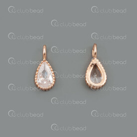 1754-1021-20RGL - Sterling Silver Charm Drop 9x4x2mm with Clear Cubic Zirconium Stone and 1.5mm loop Rose Gold Plated 2pcs 1754-1021-20RGL,Sterling silver,Charms and Pendants,montreal, quebec, canada, beads, wholesale