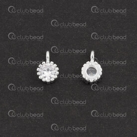 1754-1021-2308 - Sterling Silver Charm Round 8x5x3mm with Clear Cubic Zirconium Stone Lined Design and 1.5mm loop 2pcs 1754-1021-2308,Sterling silver,Charms and Pendants,montreal, quebec, canada, beads, wholesale