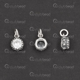 1754-1021-24OX - Sterling Silver Charm Round 10x7x4.5mm with Clear Cubic Zirconium Stone and 5mm soldered Ring Oxidised 1pc 1754-1021-24OX,Sterling silver,Charms and Pendants,montreal, quebec, canada, beads, wholesale