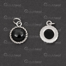 1754-1021-30 - Sterling Silver Charm Round 11.5x9x4.5mm Twisted Edge with Black Zirconium and 4mm soldered ring 1pc 1754-1021-30,Sterling silver,Charms and Pendants,montreal, quebec, canada, beads, wholesale