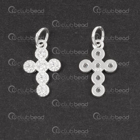 1754-1021-32 - Sterling Silver Charm Cross 13.5x9x2mm with (6) Crystal Zirconium with 5mm soldered ring 1pc 1754-1021-32,Sterling silver,Charms and Pendants,montreal, quebec, canada, beads, wholesale
