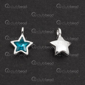 1754-1021-42 - Sterling Silver Charm Star 9.5x7.5x3mm Peacock Blue Zircon Stone with loop 2pcs 1754-1021-42,paon,montreal, quebec, canada, beads, wholesale