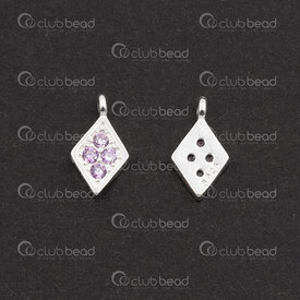 1754-1021-4402 - Sterling Silver Charm Diamond shape 9.5x5x1.5mm with Light Amethyste Zirconium Stone and loop 2pcs 1754-1021-4402,améthyste,montreal, quebec, canada, beads, wholesale