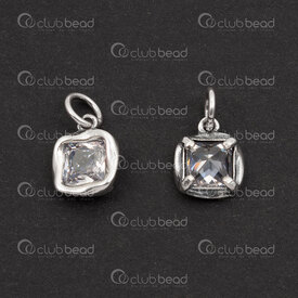 1754-1021-48 - Sterling Silver Charm Square 9.5x7.5x3mm wiht Crystal Zirconium Stone and Soldered Ring 2pcs 1754-1021-48,Sterling silver,Charms and Pendants,montreal, quebec, canada, beads, wholesale