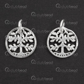 1754-1021-54 - Sterling Silver Charm Tree of Life Round 13mm with ring 2pcs 1754-1021-54,175,montreal, quebec, canada, beads, wholesale