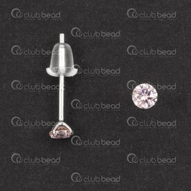 1754-1027-1334 - Argent Sterling Boucle d\'Oreille Clou 13x0.7mm avec Zirconium Cubique Rose 3mm et Papillon Silicone 8pcs (4paires) 1754-1027-1334,zircon cubique,montreal, quebec, canada, beads, wholesale