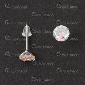 1754-1027-1362 - Argent Sterling Boucle d'Oreille Clou 14x0.7mm avec Zirconium Cubique Cristal AB6 mm et Papillon Silicone 4pcs (2paires) 1754-1027-1362,Silicone,montreal, quebec, canada, beads, wholesale