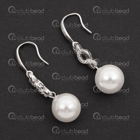 1754-1027-14 - Sterling Silver Earring Hook 14x0.7mm with Infinity Design and 10mm Round Stellaris White Pearl 2pcs (1pair) 1754-1027-14,Crochet de Boucle D,montreal, quebec, canada, beads, wholesale