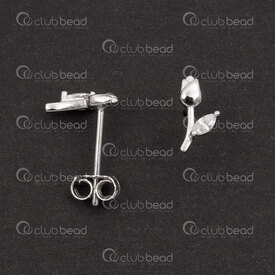 1754-1027-20 - Sterling Silver Earring Stud 12x0.7mm Tulip with Crystal Zircon Stone and Clutch 2pcs (1pair) 1754-1027-20,Clou boucles d,montreal, quebec, canada, beads, wholesale