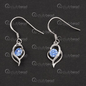 1754-1027-262 - Sterling Silver Earring Hook 14x0.6mm Fancy Design with Blue Zircon Stone 2pcs (1pair) 1754-1027-262,Sterling silver,montreal, quebec, canada, beads, wholesale