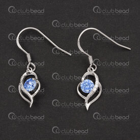 1754-1027-262 - Sterling Silver Earring Hook 14x0.6mm Fancy Design with Blue Zircon Stone 2pcs (1pair) 1754-1027-262,Crochet de boucles d,montreal, quebec, canada, beads, wholesale