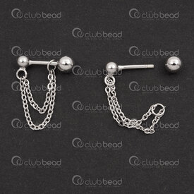 1754-1027-32 - Sterling Silver 925 Earring Screw On Stud 6.5x0.9mm Natural With Double Chain and 3mm Bead 2pcs (1pair) 1754-1027-32,Natural,Sterling Silver 925,Earring Screw On Stud,6.5x0.9mm,Grey,Natural,Metal,With Double Chain and 3mm Bead,2pcs (1pair),China,montreal, quebec, canada, beads, wholesale