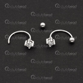 1754-1027-42 - Argent Sterling 925 Boucle d'Oreille Tige a Visser Courbe 13.5x10mm avec Zircon Cubique Cristal 2pcs (1pair) 1754-1027-42,Argent sterling,Boucles d'oreilles,montreal, quebec, canada, beads, wholesale