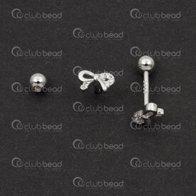 1754-1027-44 - Sterling Silver 925 Earring Stud Screw On 11x0.8mm with Bow Tie and Crystal Cubic Zirconium 4pcs (2pair) 1754-1027-44,montreal, quebec, canada, beads, wholesale