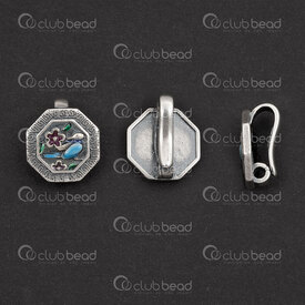 1754-1028-06OX - Argent Sterling Beliere Octogone 14x12x6.5mm avec Motif Fleur Couleur et Boucle Arriere 1.6mm Oxide 1pc 1754-1028-06OX,Argent sterling,Bélières,montreal, quebec, canada, beads, wholesale