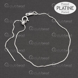 1754-1090-02AP - Argent Sterling Chaine Venitienne 0.64mm avec Tige 0.7x12mm et Bille Ajustable 8po (20cm) Bracelet Plaque Platine 1pc 1754-1090-02AP,Plaque argent,montreal, quebec, canada, beads, wholesale